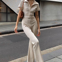Women’s Skinny Backless Lapel Button Jumpsuit – Slim Fit Evening Wear
