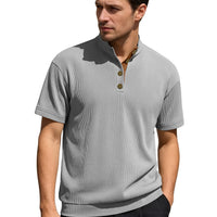 Men’s Corduroy Knit Short Sleeve Pullover – Casual Stand Collar Summer Shirt