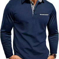 Men’s Long Sleeve Polo Shirt – Plaid Splice Casual Top