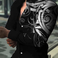 Mens 3D Digital-Print Long-Sleeve Casual Shirt