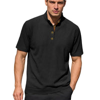 Men’s Corduroy Knit Short Sleeve Pullover – Casual Stand Collar Summer Shirt