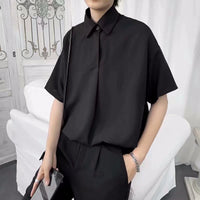 Mens Loose-fitting Solid-color Short-sleeve Pullover Shirt
