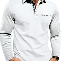 Men’s Long Sleeve Polo Shirt – Plaid Splice Casual Top