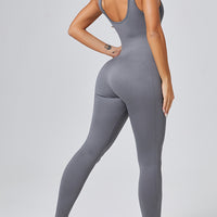 Threaded-knit Tummy-control Butt-lifting Form-fitting Breathable U-neck Bodysuit