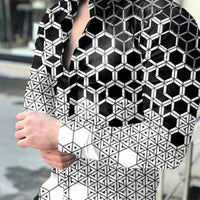 Mens 3D Digital-Print Long-Sleeve Casual Shirt