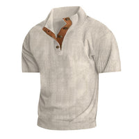 Men’s Corduroy Knit Short Sleeve Pullover – Casual Stand Collar Summer Shirt