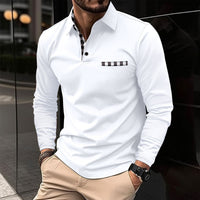 Men’s Long Sleeve Polo Shirt – Plaid Splice Casual Top