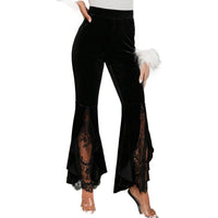 High-waisted Lace-panelled Velvet Flared Pants