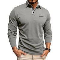 Men’s Long Sleeve Polo Shirt – Plaid Splice Casual Top
