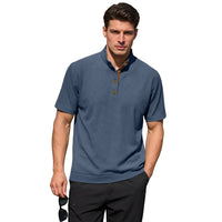 Men’s Corduroy Knit Short Sleeve Pullover – Casual Stand Collar Summer Shirt