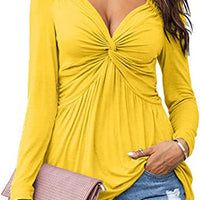 Womens V-neck Front-tie Blouse With Long Sleeves And A Pullover Design