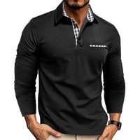 Men’s Long Sleeve Polo Shirt – Plaid Splice Casual Top