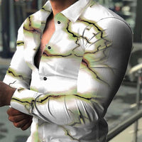 Mens 3D Digital-Print Long-Sleeve Casual Shirt