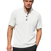 Men’s Corduroy Knit Short Sleeve Pullover – Casual Stand Collar Summer Shirt