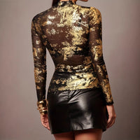 Womens Sexy Mesh Long-Sleeve Top