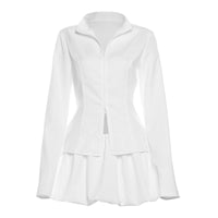 Women’s Slim Two-Piece Set – V-Neck Zipper Long-Sleeve Top & Mini Skirt