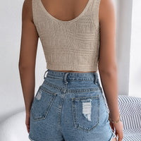 Solid Color Tie Front Knit Crop Top - Vacation Blouse