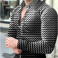 Mens 3D Digital-Print Long-Sleeve Casual Shirt