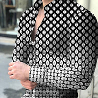 Mens 3D Digital-Print Long-Sleeve Casual Shirt