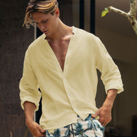 Mens Solid-color Casual Button-up Shirt Breathable