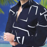 Mens 3D Digital-Print Long-Sleeve Casual Shirt