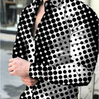 Mens 3D Digital-Print Long-Sleeve Casual Shirt