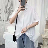Mens Loose-fitting Solid-color Short-sleeve Pullover Shirt