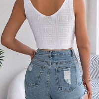 Solid Color Tie Front Knit Crop Top - Vacation Blouse