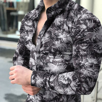Mens 3D Digital-Print Long-Sleeve Casual Shirt