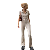 Women’s Skinny Backless Lapel Button Jumpsuit – Slim Fit Evening Wear