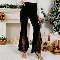High-waisted Lace-panelled Velvet Flared Pants
