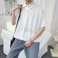 Mens Loose-fitting Solid-color Short-sleeve Pullover Shirt