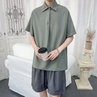 Mens Loose-fitting Solid-color Short-sleeve Pullover Shirt