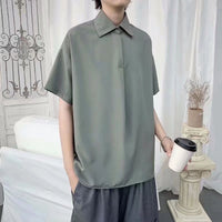 Mens Loose-fitting Solid-color Short-sleeve Pullover Shirt