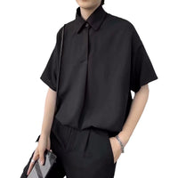 Mens Loose-fitting Solid-color Short-sleeve Pullover Shirt