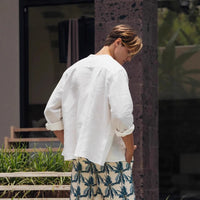 Mens Solid-color Casual Button-up Shirt Breathable