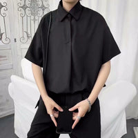 Mens Loose-fitting Solid-color Short-sleeve Pullover Shirt
