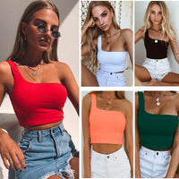 Women’s One-Shoulder Crop Tank Top – Sexy Summer Sleeveless Vest