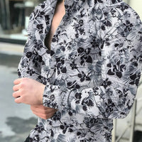 Mens 3D Digital-Print Long-Sleeve Casual Shirt