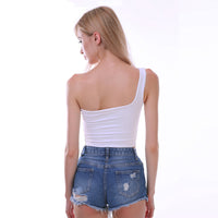 Women’s One-Shoulder Crop Tank Top – Sexy Summer Sleeveless Vest